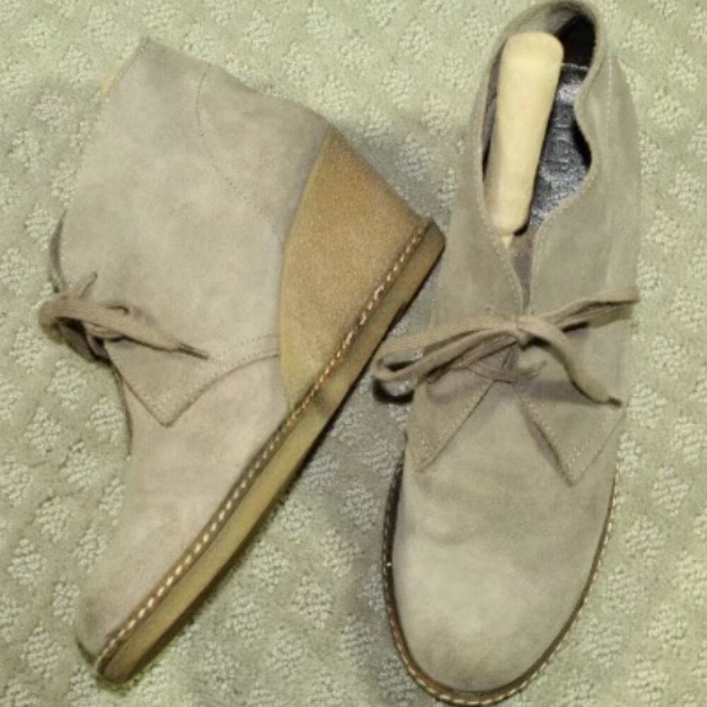 J. Crew Size 11M Taupe Suede Wedge Lace Up Heels